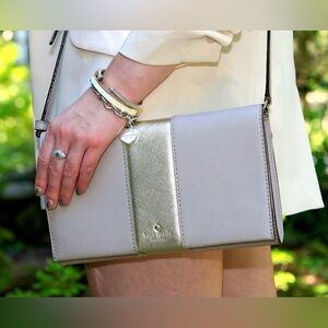 Kate Spade Elegant Gray and Gold Crossbody Bag